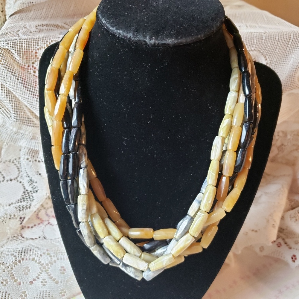 Gypsy bead multi strand marble lucite Necklace
